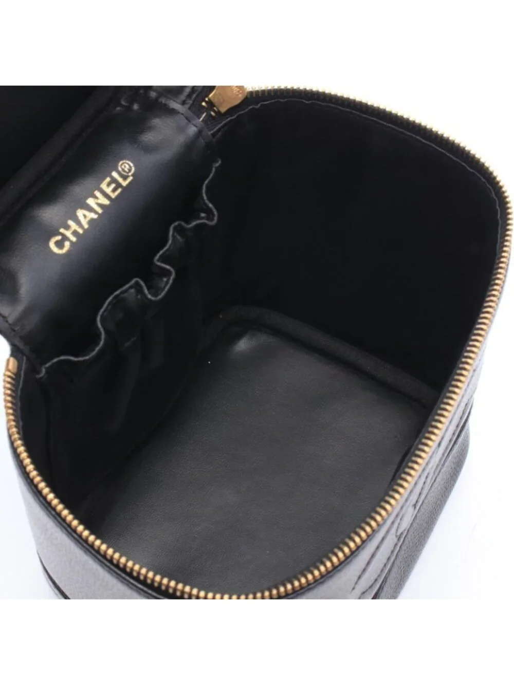 Chanel Handbag CC Logo Black Caviar Leather Vertical Vanity